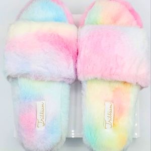 Trillium Tie Dye Furry Slide Sandals/Slippers☆Women's 9.0